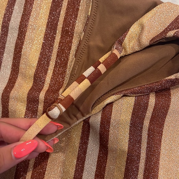 NEW Calzedonia Bikini Set Brown Sheer Striped - Picture 7 of 7